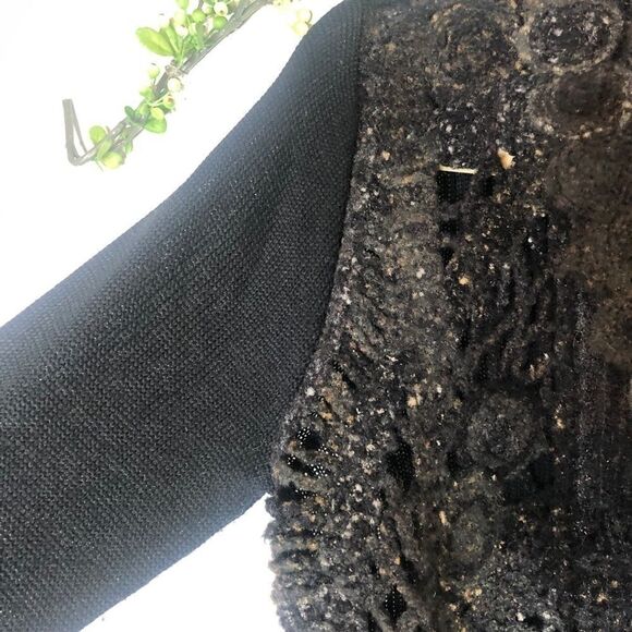 Curio New York Knit Detail Cardigan Black Tan Gold - Picture 6 of 13